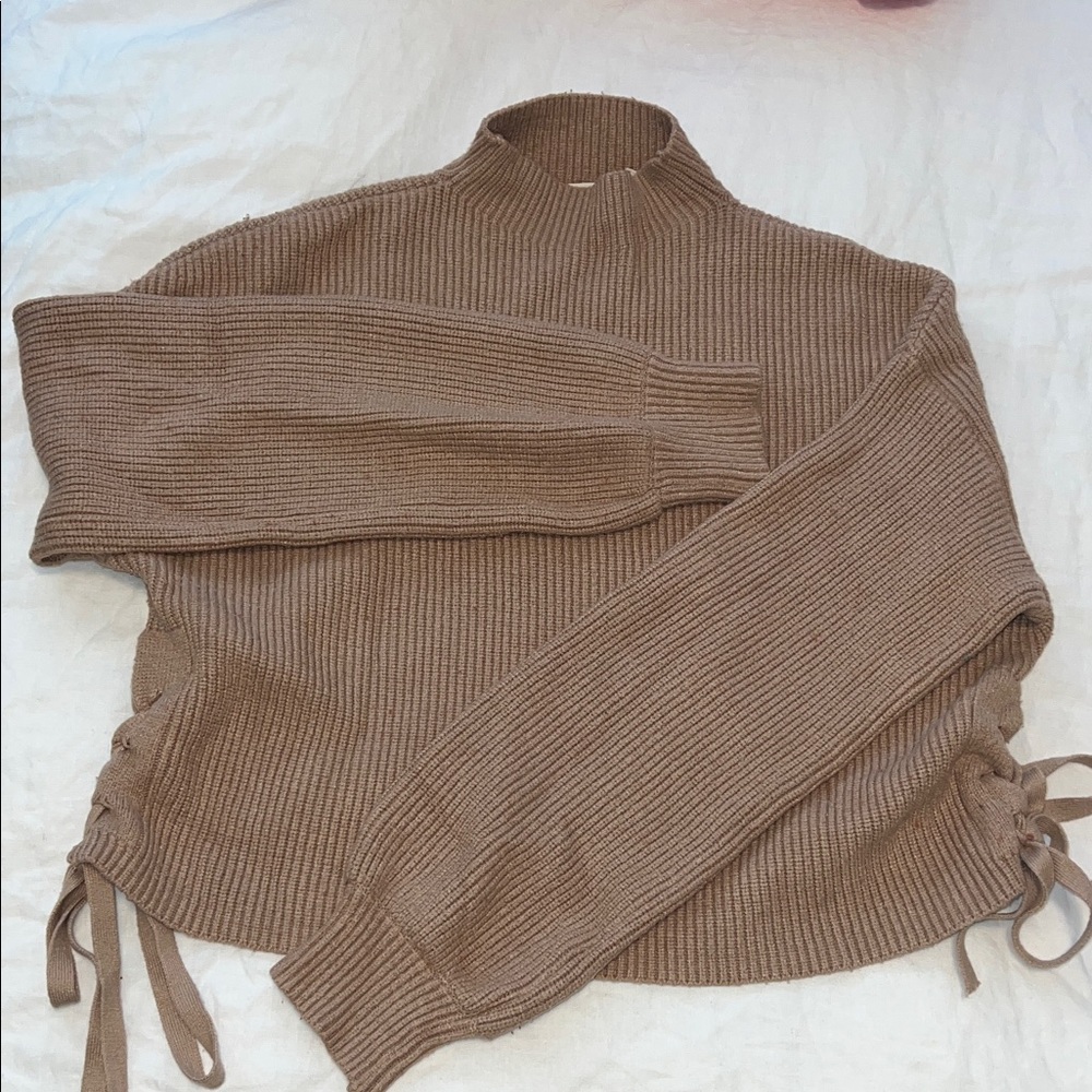 Chelsea & Violet Taupe Ribbed Turtleneck Sweater